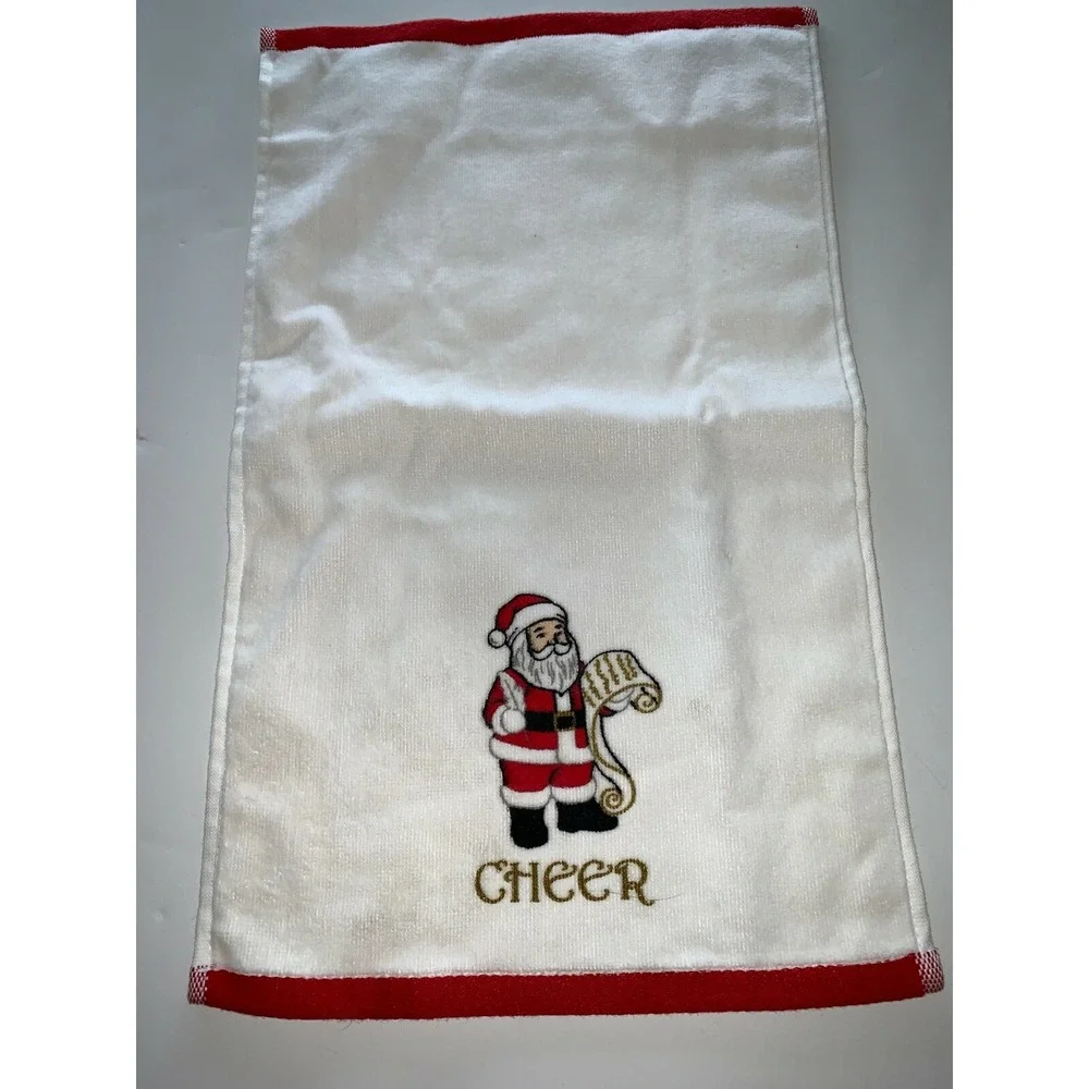 Lenox Christmas Cheer Santa Claus Fingertip Towels LOT of 2 100% Cotton